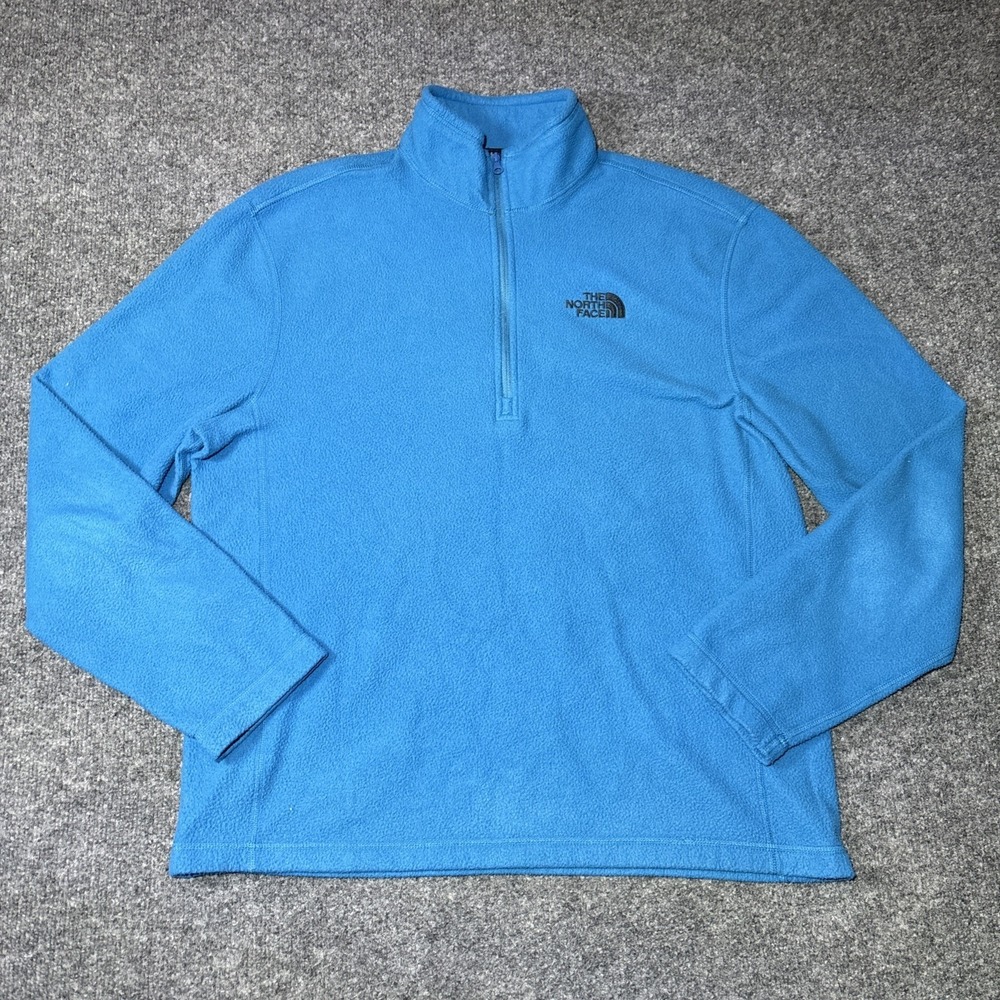 The North Face Light Fleece Shirt Men's Medium Blue Pullover 1/4 Zip TNF Hiking